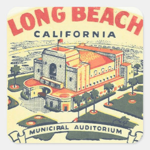 Adesivo Quadrado Long Beach Califórnia viagens antigas