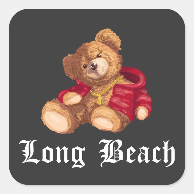Adesivo Quadrado Long Beach Teddy Urban Streetwear (Frente)