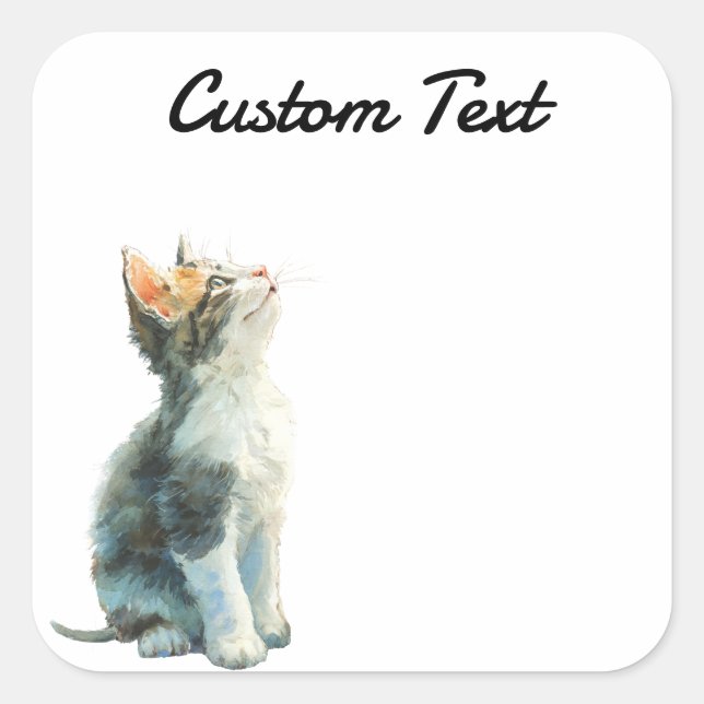 Adesivo Quadrado Looking Up Cat -2 | Personalized Custom Text (Frente)