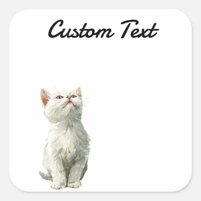 Adesivo Quadrado Looking Up Cat -3 | Personalized Custom Text (Frente)