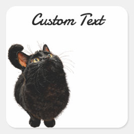 Adesivo Quadrado Looking Up Cat -4 | Personalized Custom Text