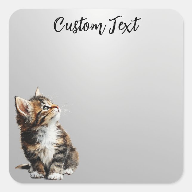 Adesivo Quadrado Looking Up Cat -5 | Personalized Custom Text (Frente)