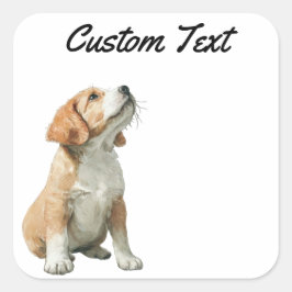 Adesivo Quadrado Looking Up Puppy-2 | Personalized Custom Text