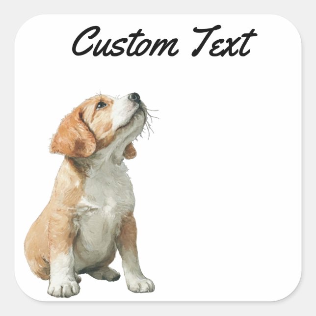 Adesivo Quadrado Looking Up Puppy-2 | Personalized Custom Text (Frente)