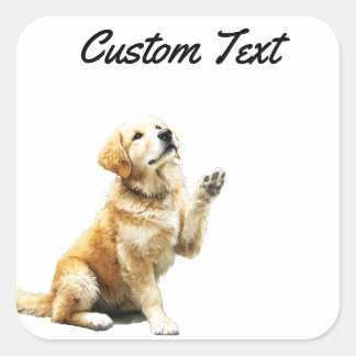 Adesivo Quadrado Looking Up Puppy-4 | Personalized Custom Text