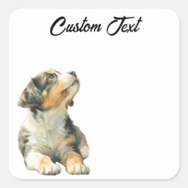 Adesivo Quadrado Looking Up Puppy | Personalized Custom Text