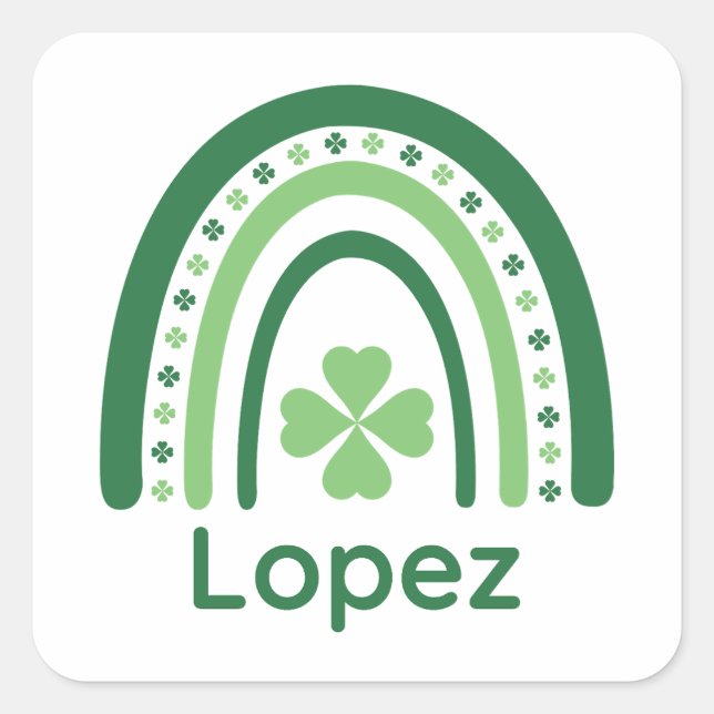 Adesivo Quadrado Lopez Name Clover Boho Rainbow (Frente)