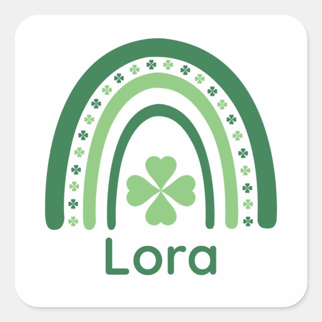 Adesivo Quadrado Lora Name Clover Boho Rainbow (Frente)