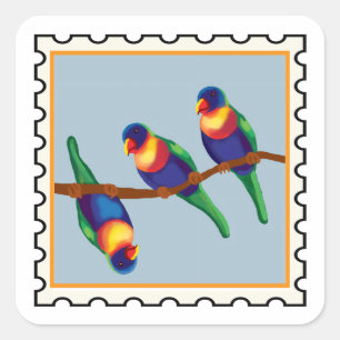 Adesivo Quadrado Lorikeets arco-íris arte de selo australiano