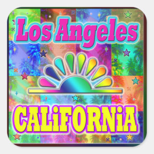 Adesivo Quadrado Los Angeles CA Sun & Palms Sticker