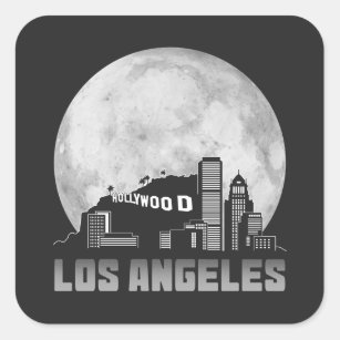 Adesivo Quadrado Los Angeles California Skyline Full Moon