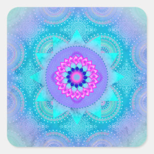 Adesivo Quadrado Lotus Bloom Turquoise Mandala