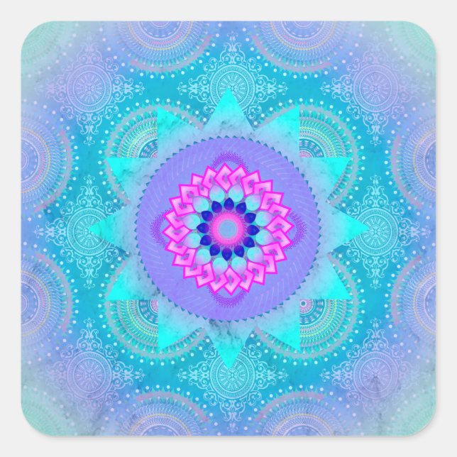 Adesivo Quadrado Lotus Bloom Turquoise Mandala (Frente)