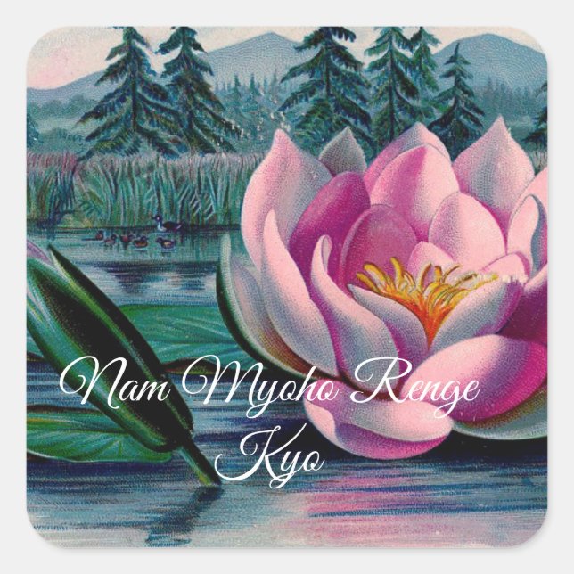 Adesivo Quadrado Lotus Nam Myoho Renge Kyo Buddhist Sticker (Frente)
