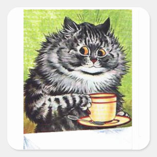 Adesivo Quadrado Louis Wain, Cat e Café Cup,
