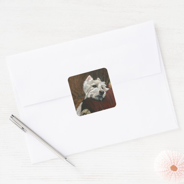 Adesivo Quadrado Lounging Westie em Sofa (Envelope)