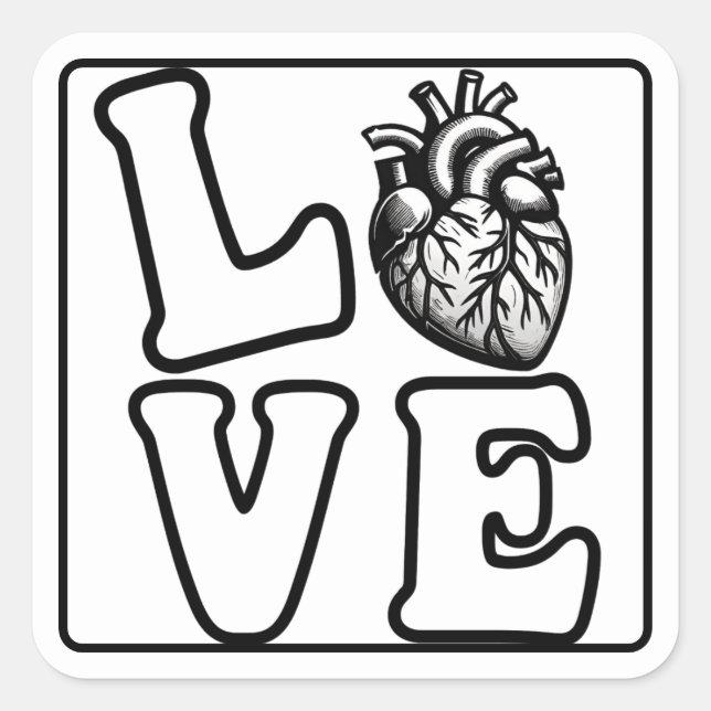 Adesivo Quadrado LOVE Anatomical Human Heart Stickers (Frente)