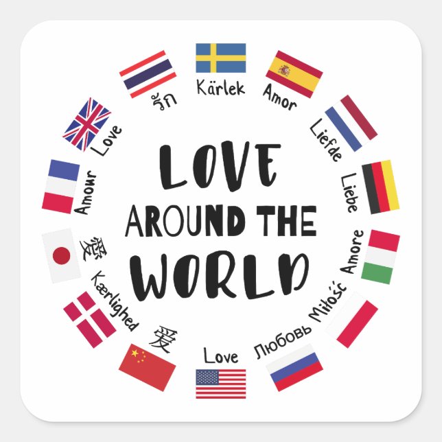Adesivo Quadrado Love Around the World Languages  (Frente)