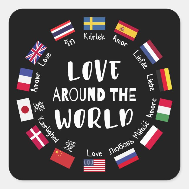 Adesivo Quadrado Love Around the World Languages  (Frente)