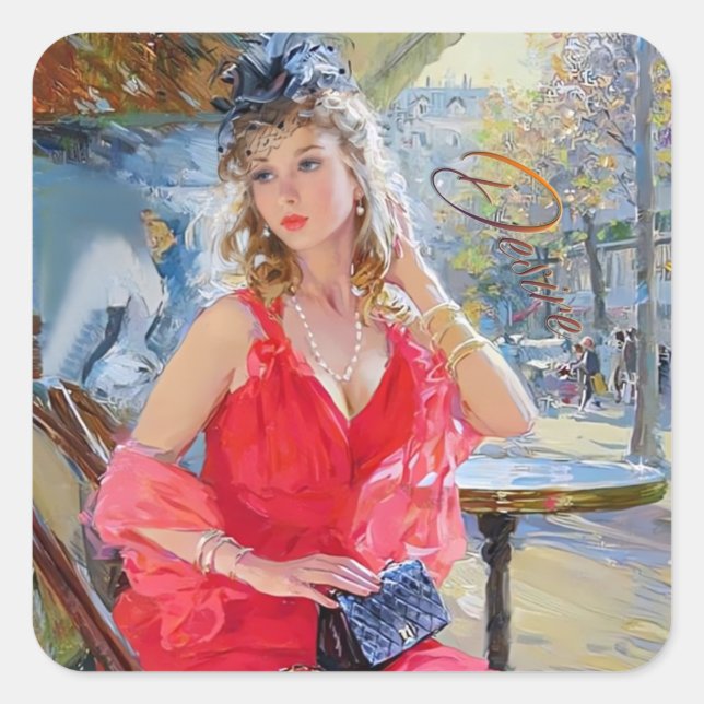 Adesivo Quadrado Love cafe Square Stickers (Frente)