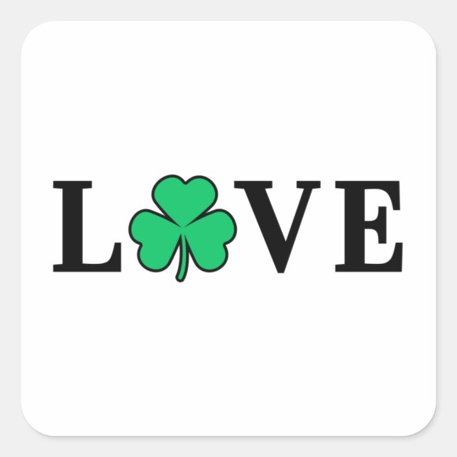 Adesivo Quadrado LOVE Clover Shamrock Irlanda Rua texto baseado em  (Frente)
