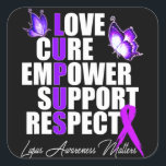 Adesivo Quadrado Love Cure Empower Respect Lupus Awareness<br><div class="desc">Love Cure Empower Respect Lupus Awareness</div>