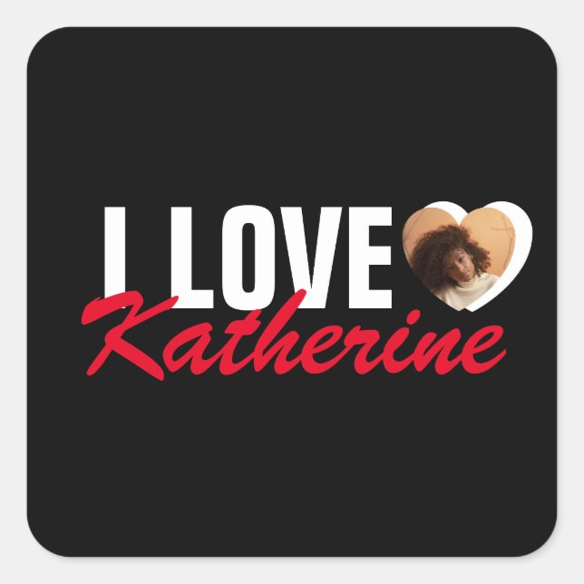 Adesivo Quadrado Love Custom Photo Heart and Name Poster (Frente)