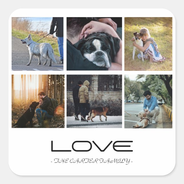 Adesivo Quadrado Love Dog Family Portrait Collage Design (Frente)