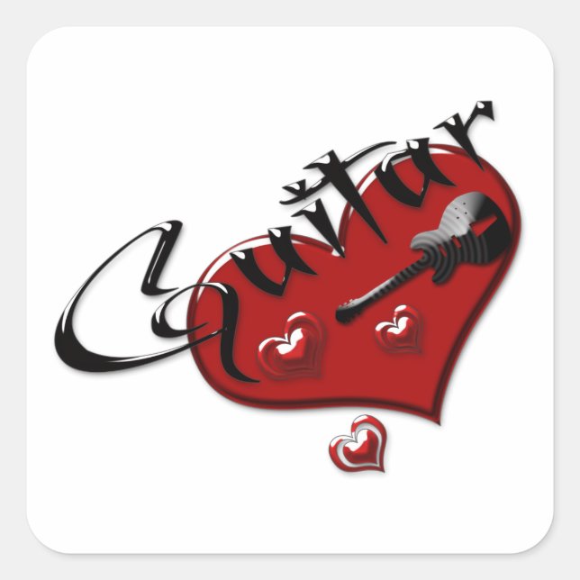 Adesivo Quadrado Love Electric Guitar Heart (Frente)