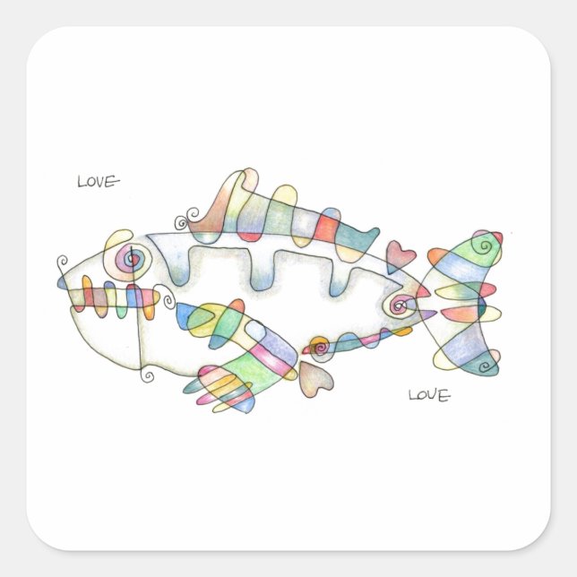 Adesivo Quadrado love fish love (Frente)