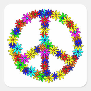 Adesivo Quadrado Love Flower Peace Sign