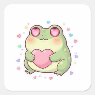 Adesivo Quadrado Love Frog Sticker Cute Romantic Frog Heart Kawaii 