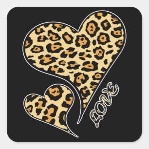 Adesivo Quadrado Love Hearts Leopard Print Cheetah Amante de os ani