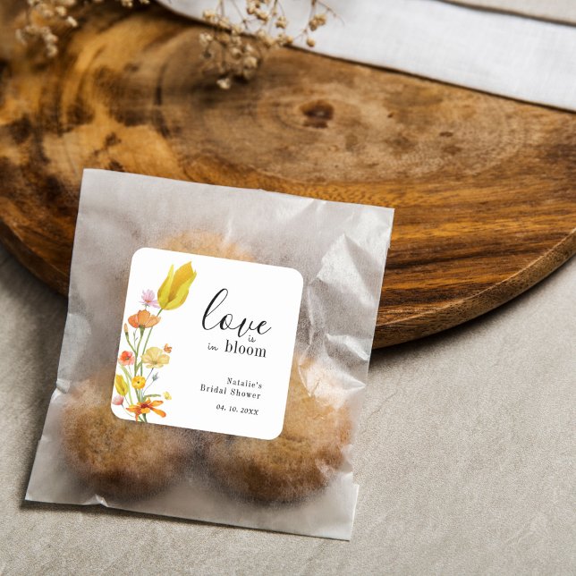 Adesivo Quadrado Love is in Bloom Spring Wildflower Bridal Shower (Criador carregado)