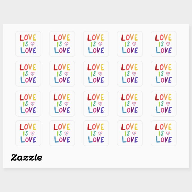 Adesivo Quadrado LOVE IS LOVE Rainbow Handlettering Set of of (Folha)