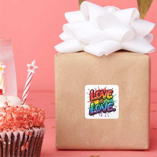 Adesivo Quadrado Love Is Love - Rainbow Pride Quote Art  (Festa)
