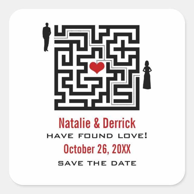 Adesivo Quadrado Love Maze Save the Date Stickers (Frente)
