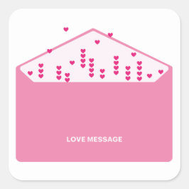 Adesivo Quadrado Love Message Pink Hearts Minimalist Cute Funny  