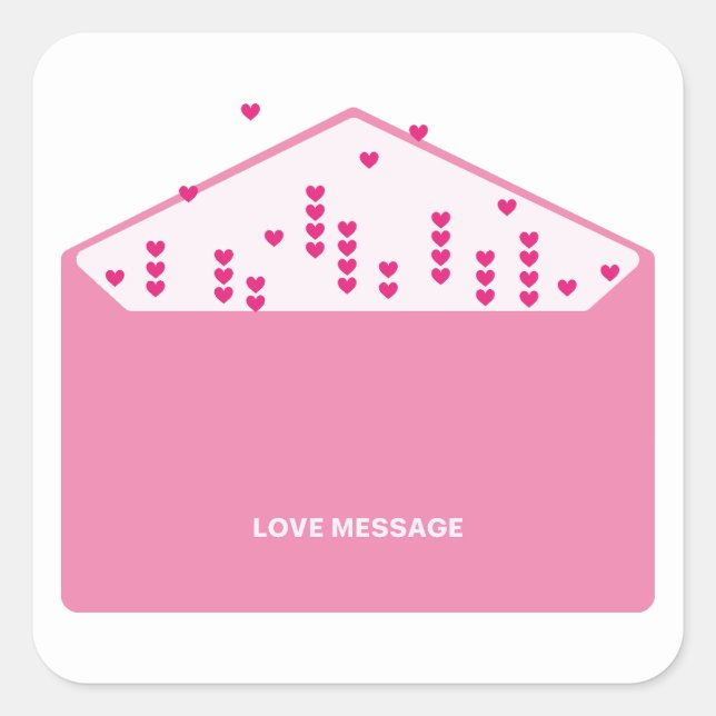 Adesivo Quadrado Love Message Pink Hearts Minimalist Cute Funny   (Frente)