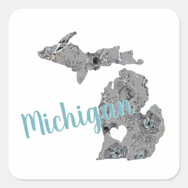 Adesivo Quadrado Love Michigan Floral Cheia Silhouette (Frente)