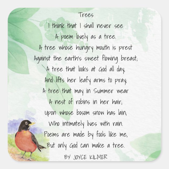 Adesivo Quadrado Love Nature Inspirational Poem Trees Kilmer (Frente)