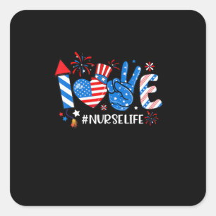 Adesivo Quadrado Love Nurse Life American Flag 4 De Julho