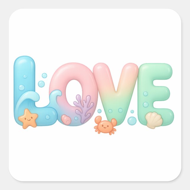 Adesivo Quadrado Love Pastel Ocean Glossy Word (Frente)