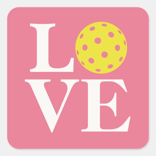Adesivo Quadrado "LOVE" Pickleball Chiclete Rosa (Frente)