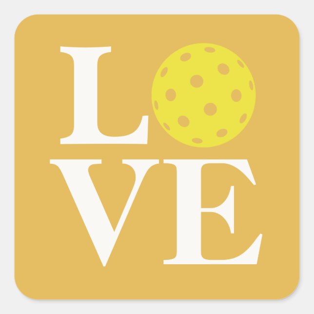 Adesivo Quadrado "LOVE" Pickleball Mostarda Amarela (Frente)