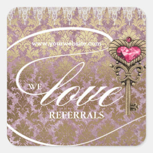 Adesivo Quadrado Love Refere Chave Skeleton Dourada Rosa Damask
