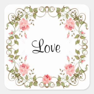 Adesivo Quadrado Love Vintage Rosa Floral Stickers