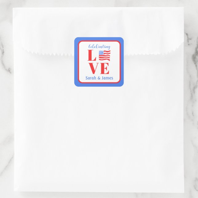 Adesivo Quadrado LOVE Watercolor American Flag NAME Bridal  (Bolsa)