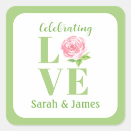 Adesivo Quadrado LOVE Watercolor Rose NAME Bridal 