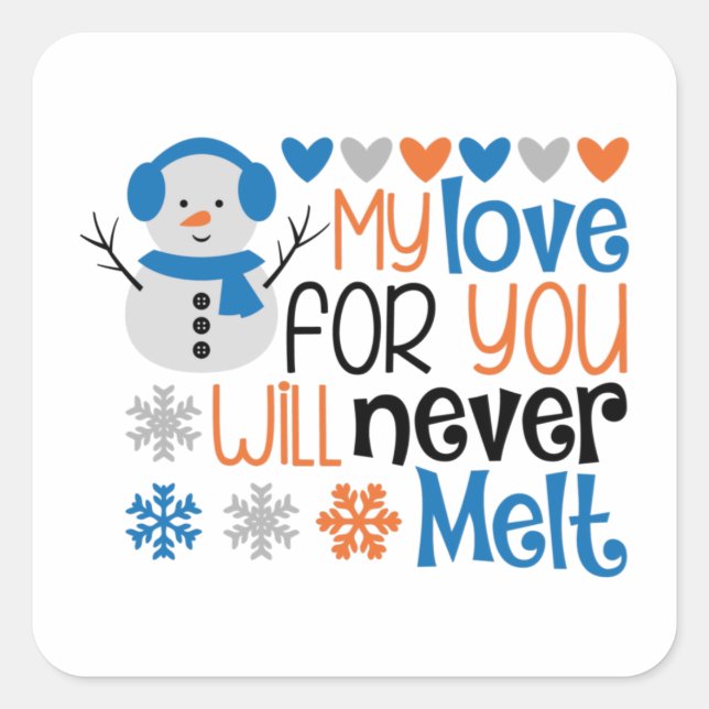 Adesivo Quadrado Love Winter Snowman Hearts Snow Wintry Square Stic (Frente)